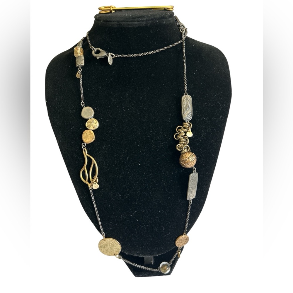 Chico's Mutli Tone & Charm Long Statement Necklace